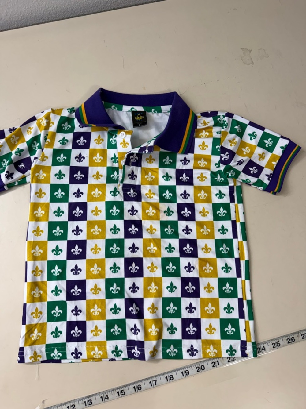 Nola Kids Checker Polo in Green, Purple & Gold